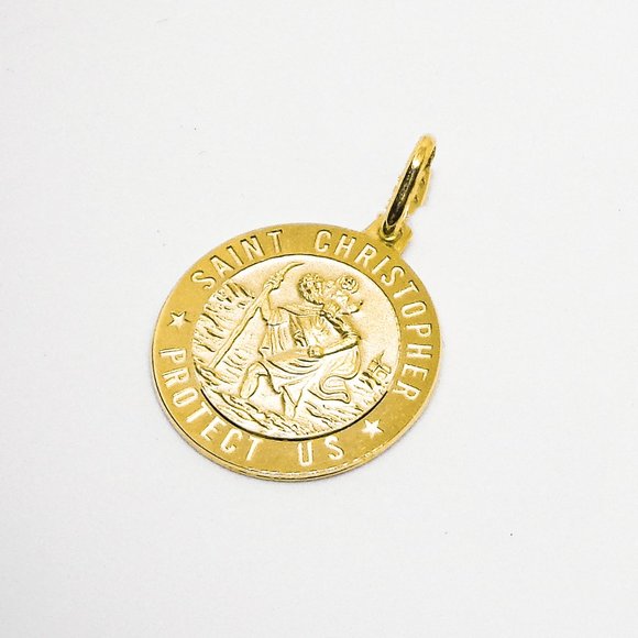 Solid 10K Gold Saint Christopher Pendant, Real Gold Medallion Stamped 10K Italy - Picture 5 of 5